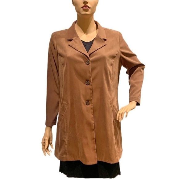 TravelSmith Microsuede Duster Jacket Plus Size 3X Camel Tan Vegan Suede Buttons - Picture 3 of 9